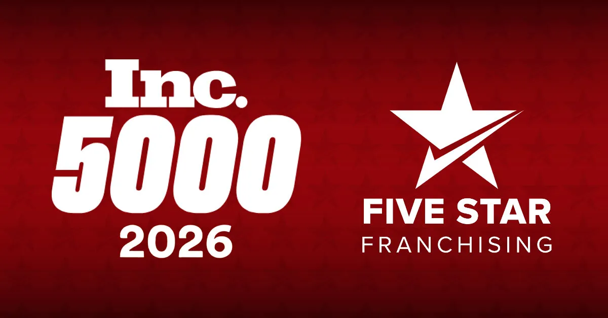 Inc. 5000 2026 and Five Star Franchising logos on a red background.