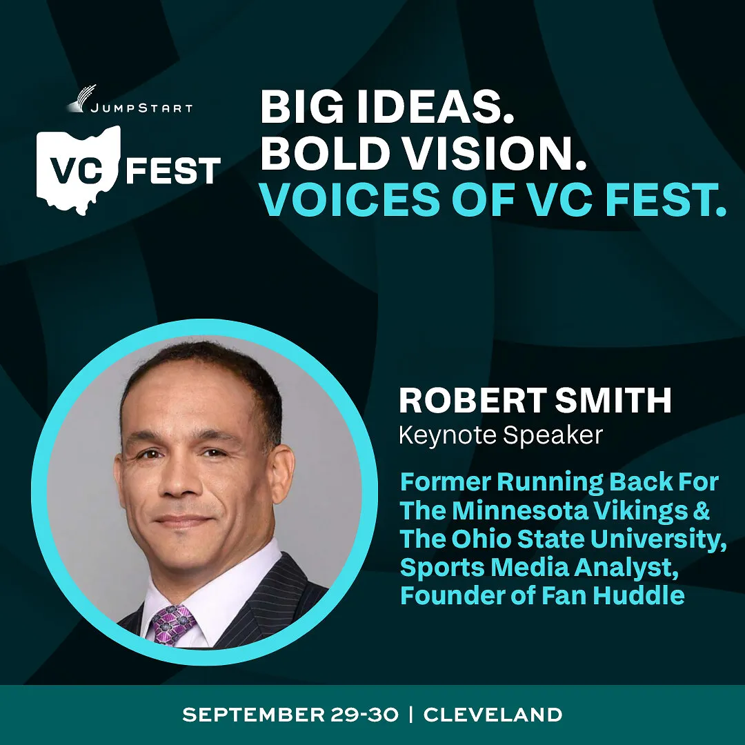 Robert Smith, keynote speaker at VC Fest, with event branding.