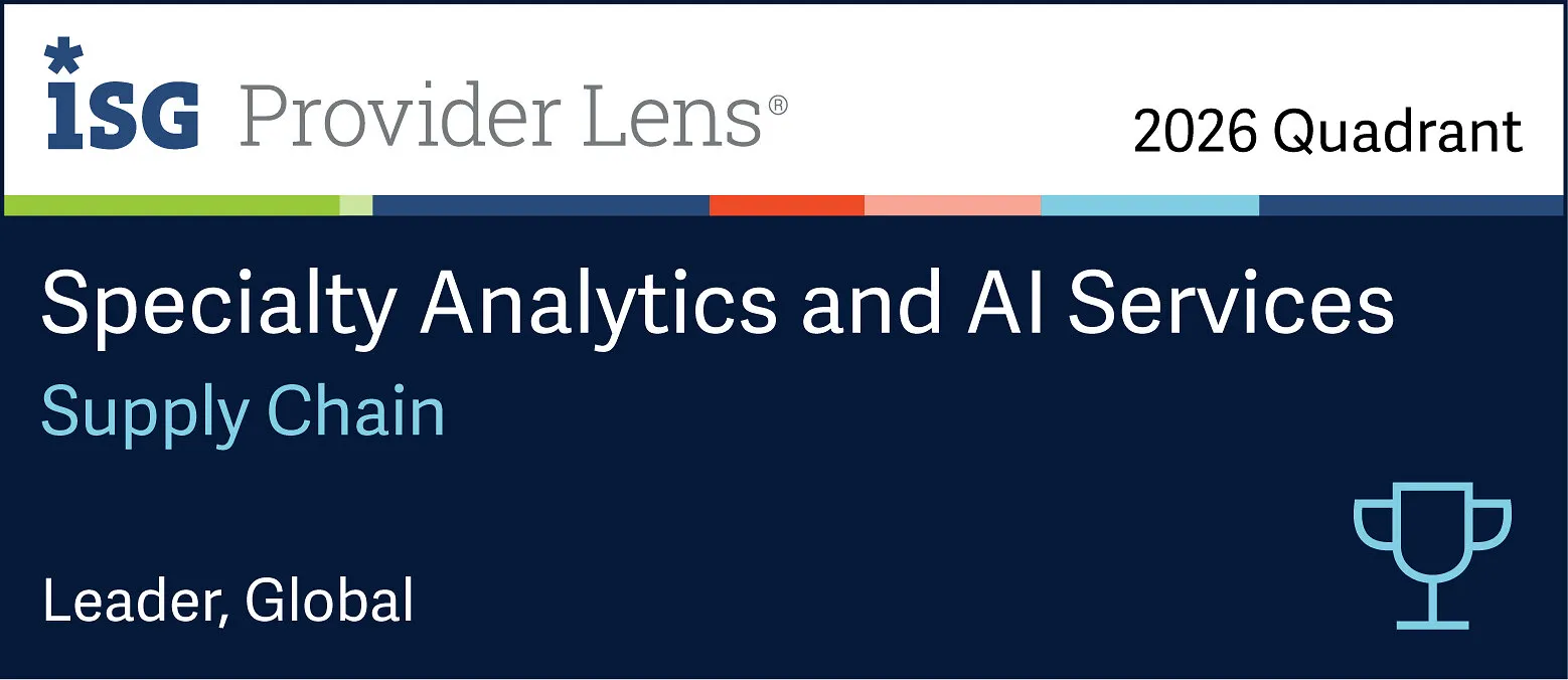 ISG Provider Lens 2026 Quadrant badge: Specialty Analytics and AI Services, Supply Chain, Leader, Global